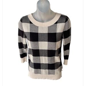 Loft women’s crew neck cotton sweater black and cream XS light weight spring